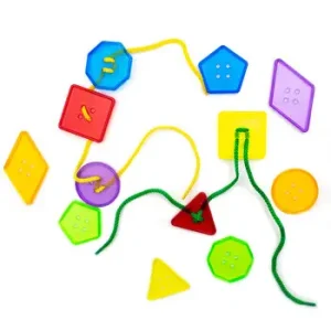 Botones Geométricos 12 Unidades, 6 Formas, 2 Cordo