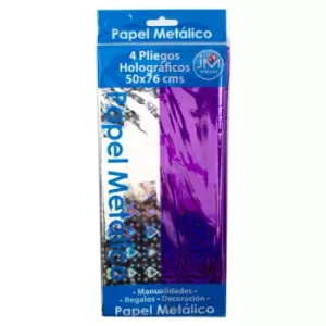 Papel Metálico Plata-lila 4 Pliegos Holográficos 5 (12 set)
