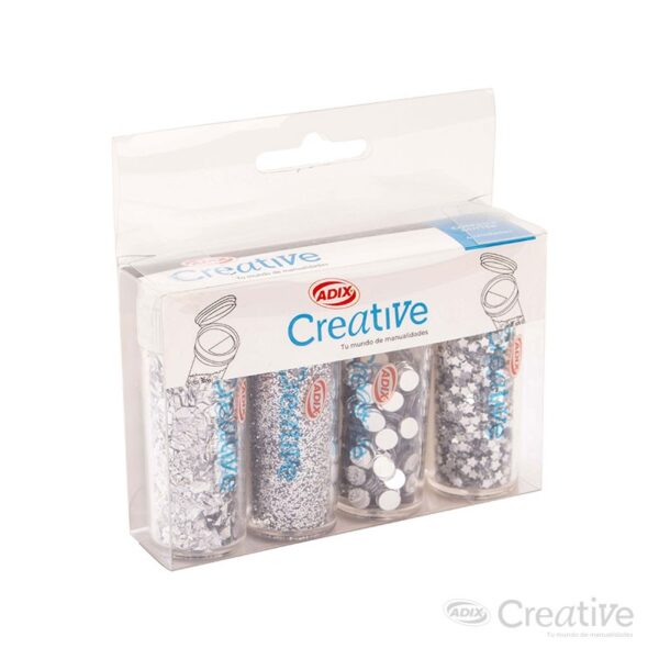 material didactico set de confeti glitter plateado 4u creative 10